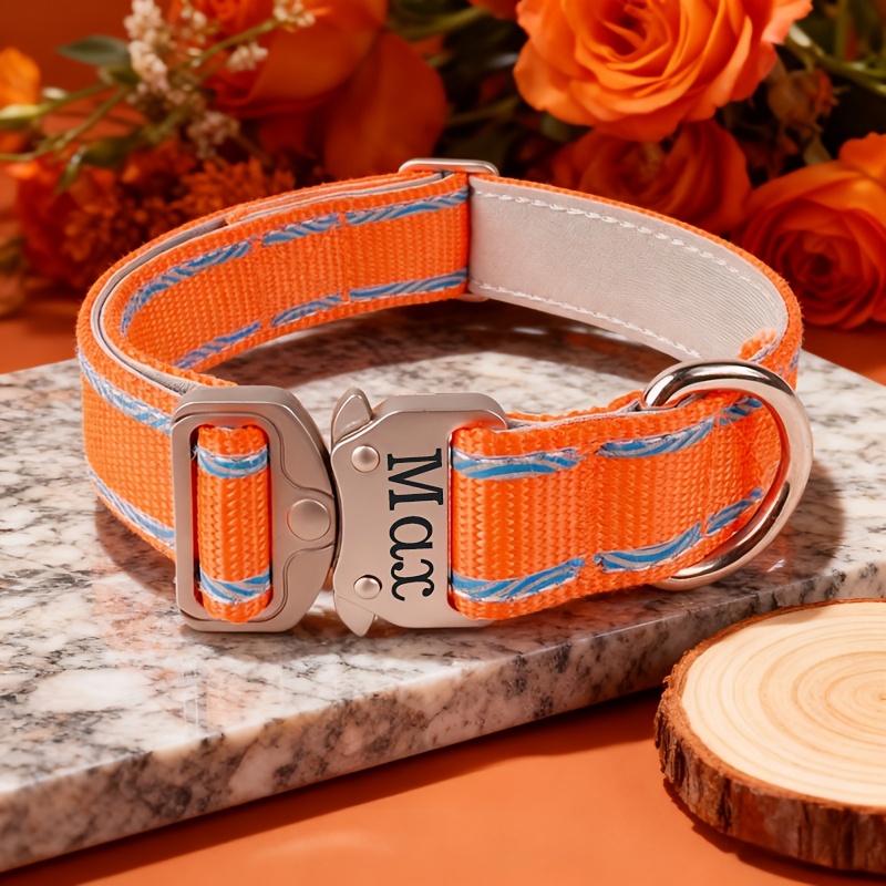 TEMU Personalized Engraved Reflective Dog Collar, Tactical Quick-release , Comfortable Nylon Material, Suitable For Small, Medium, And Large Dogs -