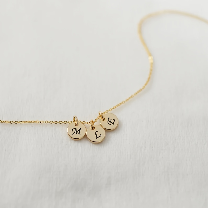 TEMU Multiple Initials Tag Necklace, Personalized Letter Family Necklace Custom Initial Pendant Coin Necklace For Mom Grandma Family Gift