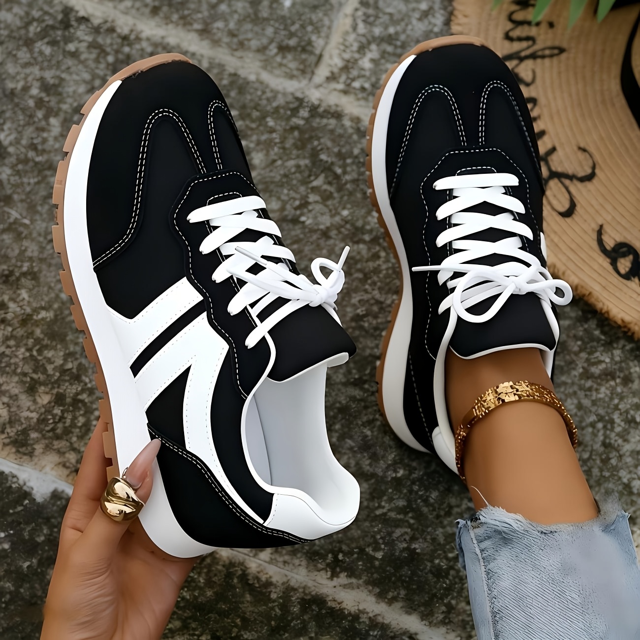 TEMU Women's Red And White Contrast Color Retro Sneakers Tennis Shoes - Casual Versatile Lace-up Shoes, Local Warehouse Items For Women, Sneakers For