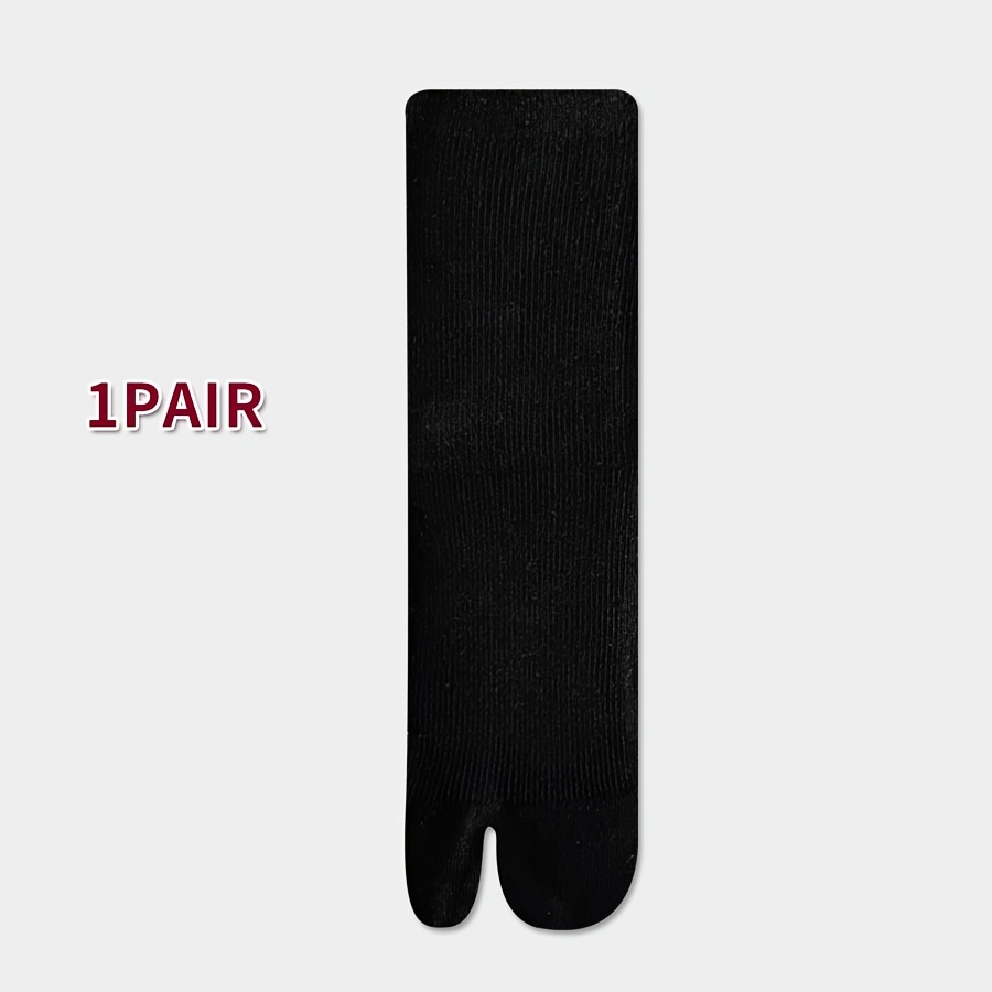 TEMU 1 Pair Dual-needle Double Toe Style - Fine Strip Socks Mid-calf Socks Ins Trendy Toe Socks White Pom Pom Socks, For Teenager, Fall And Winter