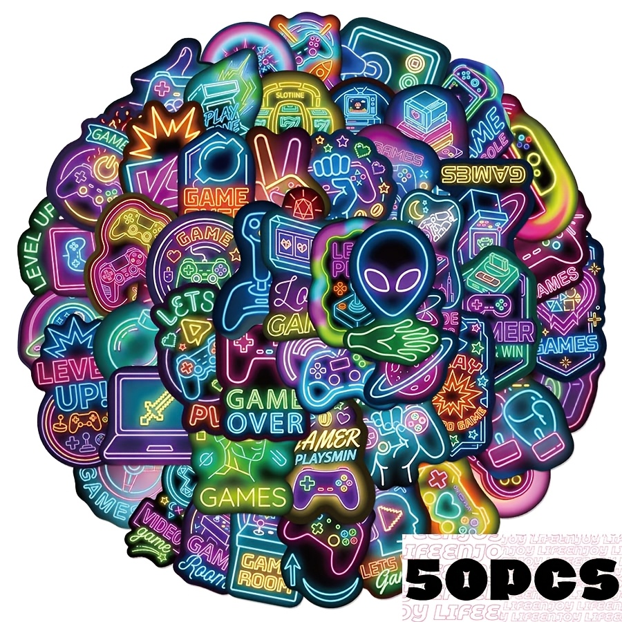 TEMU 50pcs, Neon Video Game Mobile Phone Stickers, Creative Aesthetic Design Sticker, Scrapbooking Supplies, Applicable, Mobile Phone Case, Tablet,