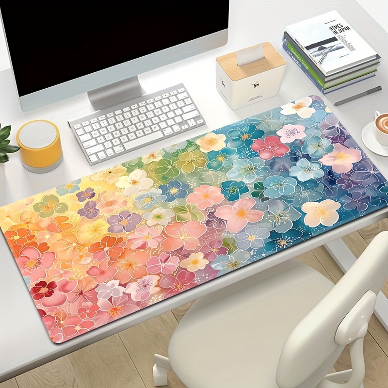 

Colorful Flowers Cute Large Gaming Computer Desk Mat, Extended Thick Non-slip Rubber Mouse Pad, Oblong Rectangle, Washable With Precision Stitched Edges - Ideal Gift