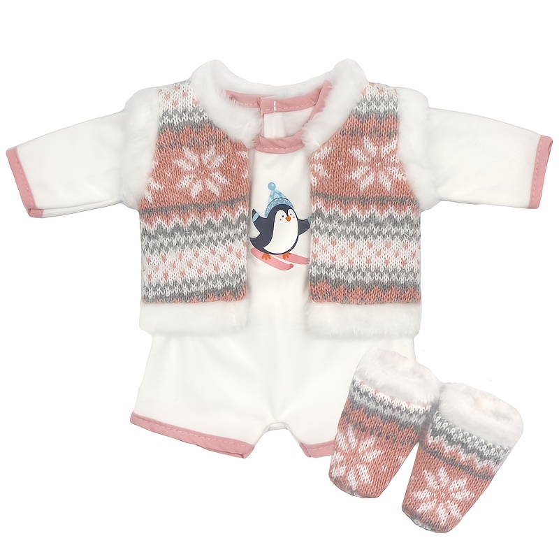 Image of This Four-piece Doll Set Features A Cute Penguin Design, Suitable For 17-inch/43cm Dolls. A Fashionable Outfit For And Makes A Great Gift For Christmas And For All Other Holidays (doll Not Included)