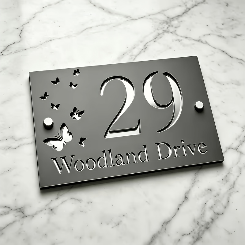 TEMU Customizable Number Letter Street Name, Premium Double-layer Laser Engraved House Number, Acrylic Material Address Plate Waterproof Sunscreen