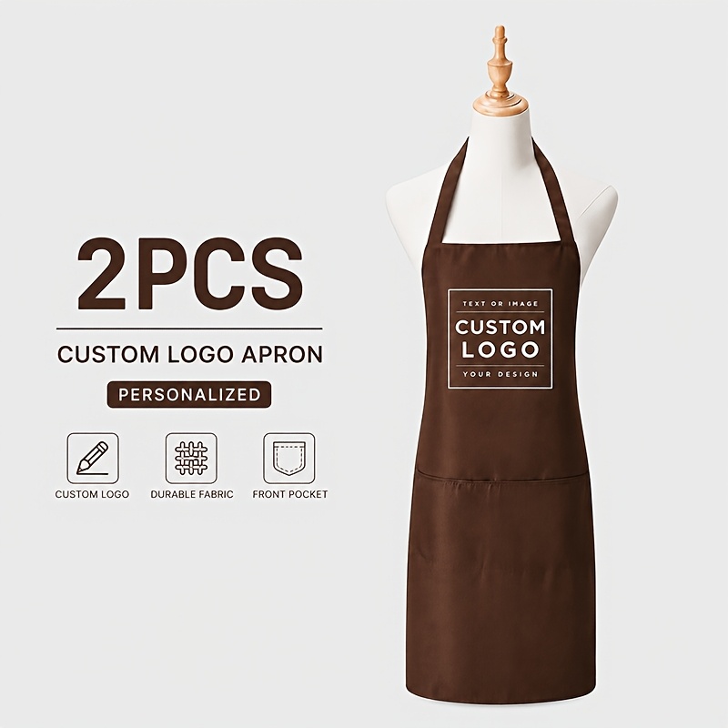 TEMU 2pcs Custom Logo Personalized Polyester Apron - Adjustable Apron, Your, Multi-, Durable, Multiple Colors , Suitable For Restaurants, Shops,