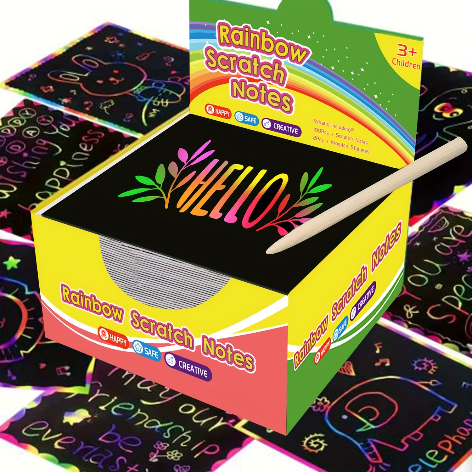 

Scratch Art Rainbow Mini Notes (100pcs) With Wooden Stylus - Color Scratch Paper Out Art Craft, Party Favors, Stocking Stuffers, Arts And Crafts For Kids, School, Birthday Christmas New Year Gifts