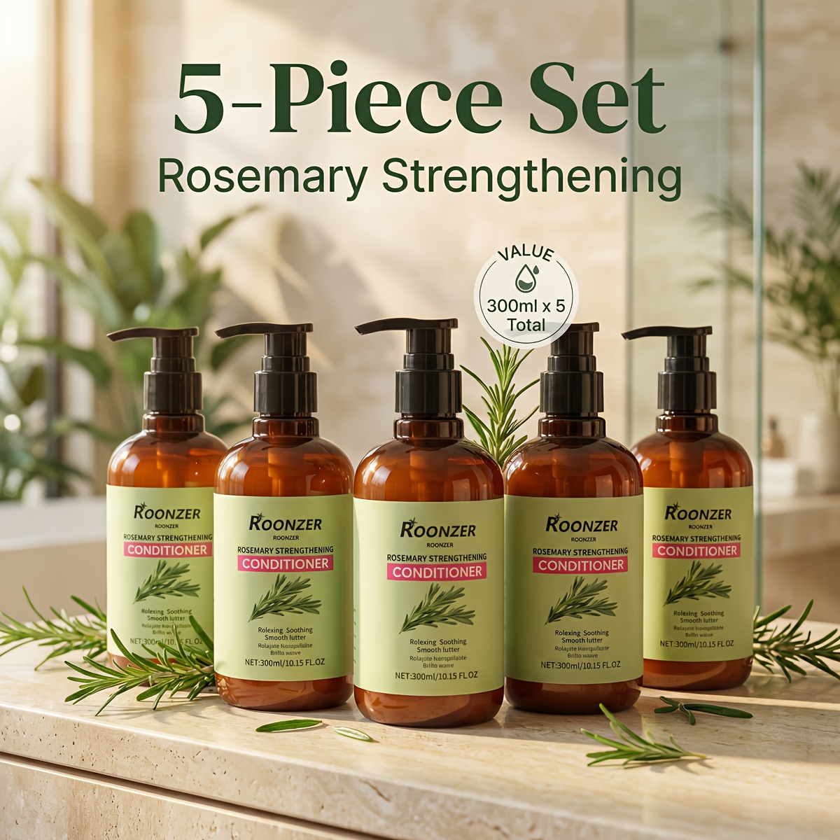 Image of Rosemary Conditioner Set For Hair Moisturizing-gentle Care Of Hair Contains Plant Rosemary Extract, Contains, And Relaxing Compositiones In 3 Bottles900ml/4 Bottles1200ml/5 Bottles1500ml Roonzer Brand