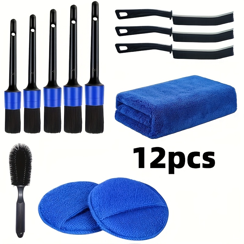 TEMU 12-delige Auto Detailing Borstelset, Professionele Autovoorzorg Kit - Interieur en Exterieur Wielreinigingsborstels