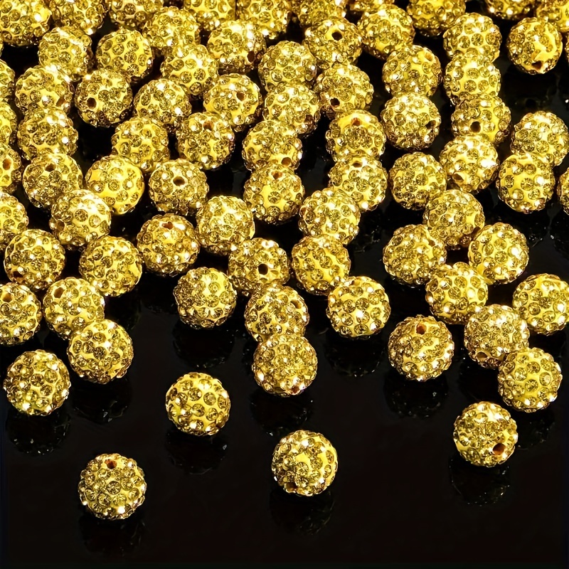 

100-pack Vibrant Yellow 10mm Glass Rhinestone Crystal Clay Beads For Diy Jewelry, Nail Art & Crafts - Sparkling Decorations For Necklaces, Earrings & Accessories