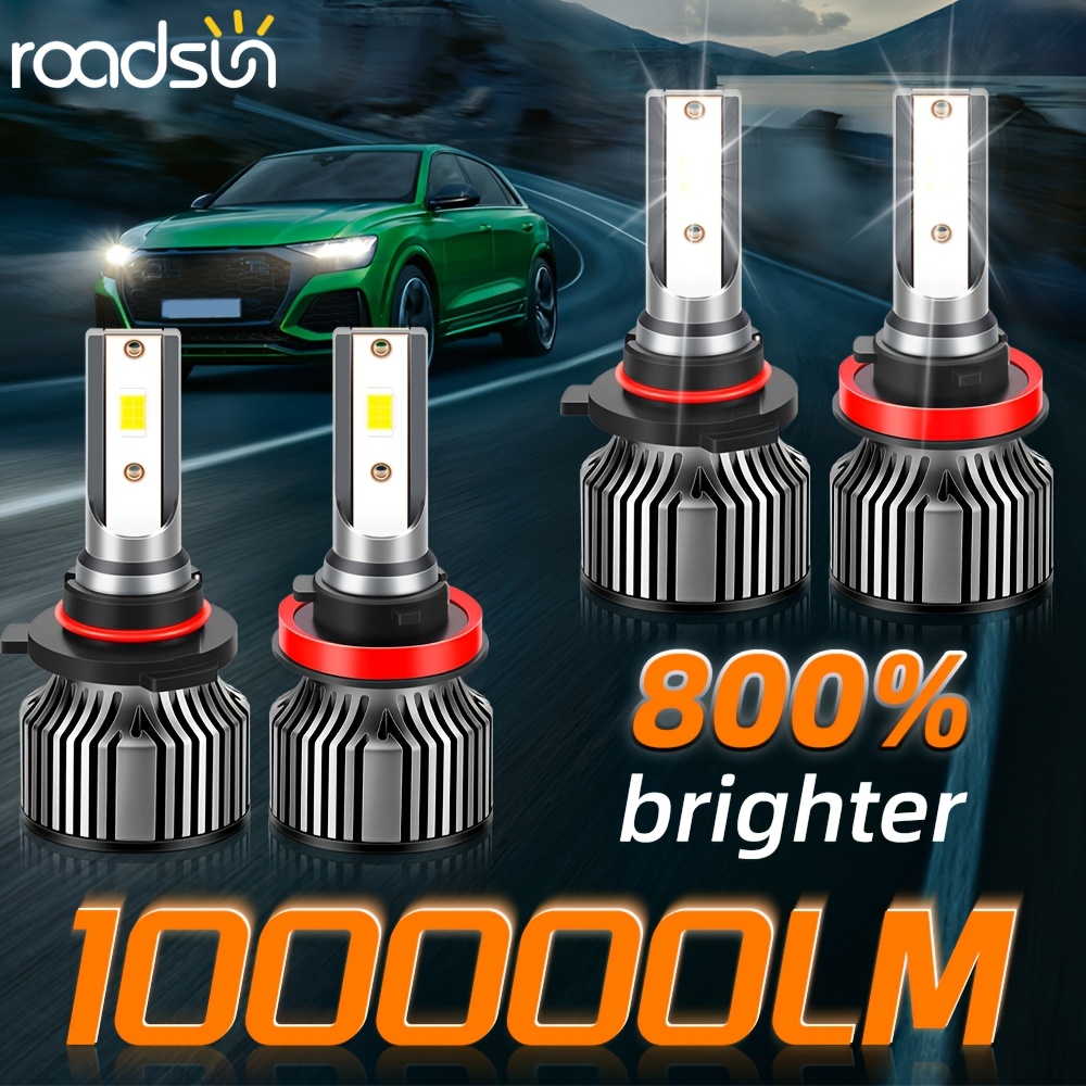 TEMU 6pcs/4pcs Car Led Combo 9005/hb3 H11 H11 Led Headlight High/ Low Beam+fog Bulbs 6000k 100000lm, Durable Aviation Aluminum, Without Battery