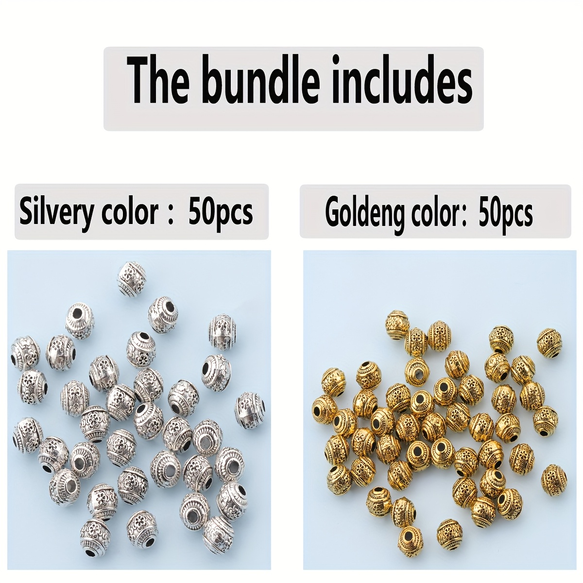 TEMU 100pcs/50pcs 6mm Large Hole Spacer Beads Decorative Beads Vintage Loose Beads Round Spacer Beads Handmade Pierced Beads Straight Hole Beads Hole