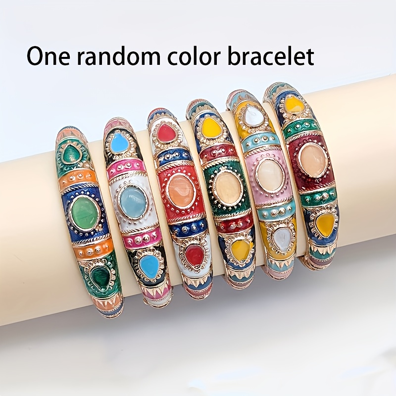 TEMU A Random Colored Vintage Ethnic Stone Bracelet, Uniquely Luxurious With Glaze, Perfect As A Gift For
