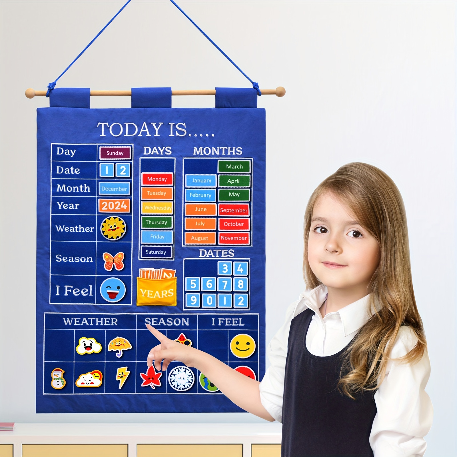 

Preschool Educational Wall Calendar Kids 2024 Toddler Calendar For Classroom Circle Time For Months, Days, Years, Weather, & Seasons Preschool Classroom Calendar For Wall Homeschool Supplies