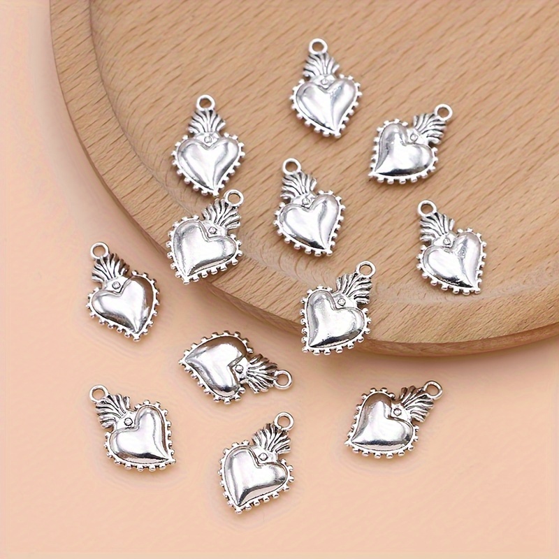 

12pcs Silver Plated Y2k Heart Charms Love Pendants For Jewelry Making Diy Necklace Bracelet Earrings Key Chain Accessories Valentine's Day Gift
