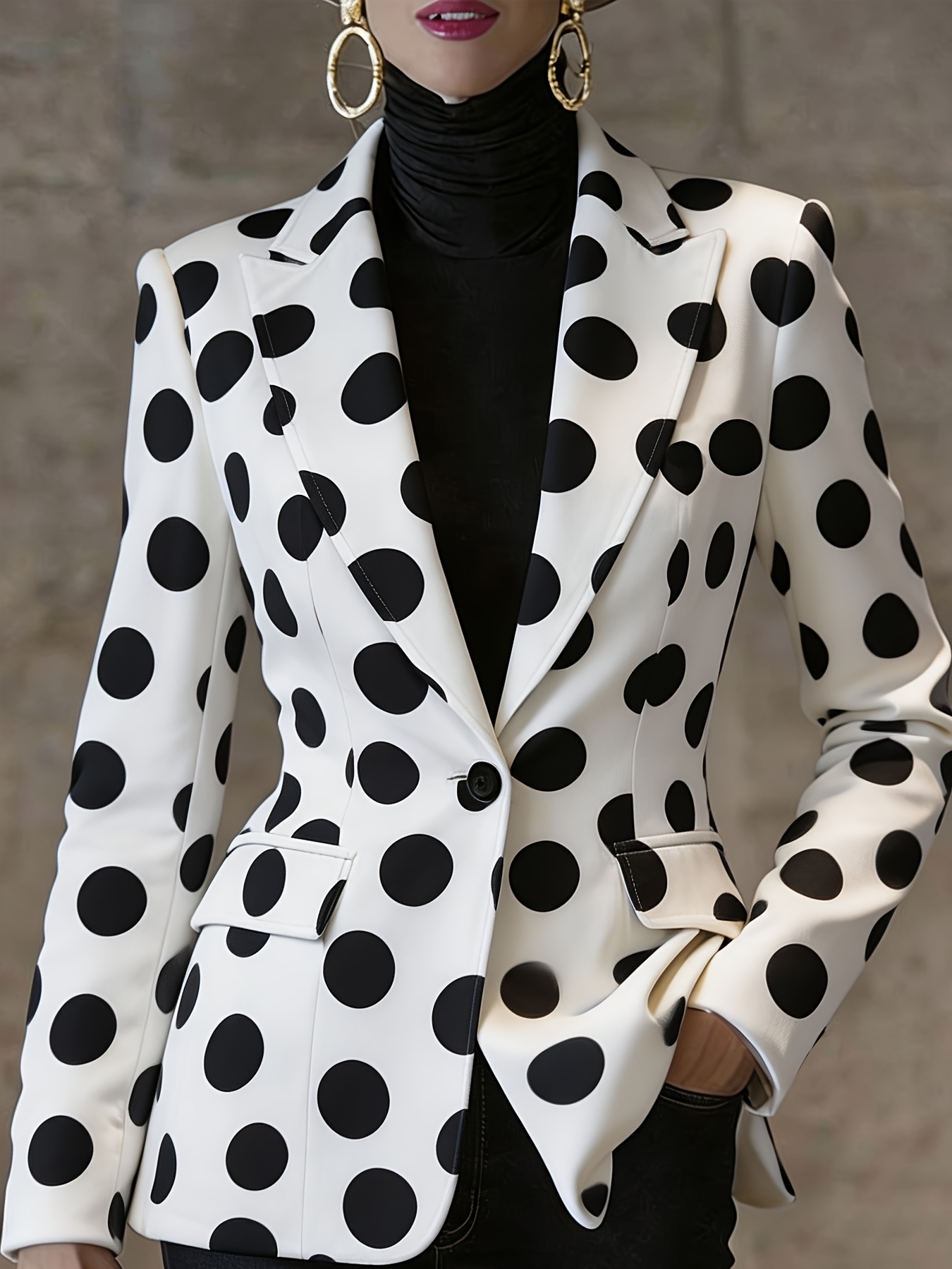 item picture vintage polka dot   1pc womens casual elegant single button     suit   lapel long sleeve professional top ns702