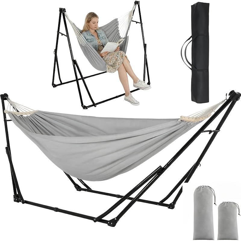 Hammock With Frame, Outdoor Hammock, Foldable, 2 Adjustable , Sturdy Frame, Includes Storage Bag, Load Capacity 200kg, Suitable For Gardens, , Camping, And Indoor Use