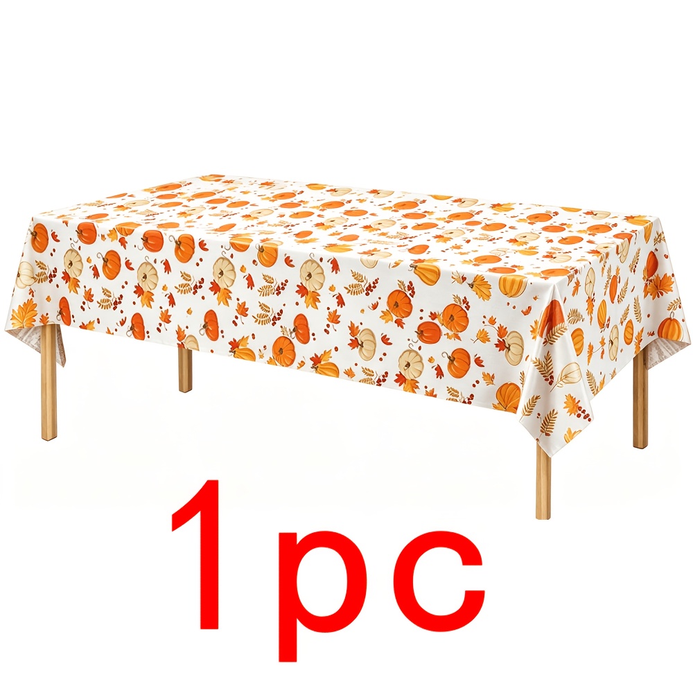 TEMU 1pc Thanksgiving Autumn Pumpkin Theme Tablecloth, 54 X 108 Inch Disposable Rectangular Pe Tablecloth, Suitable For Family Holiday Dinners,