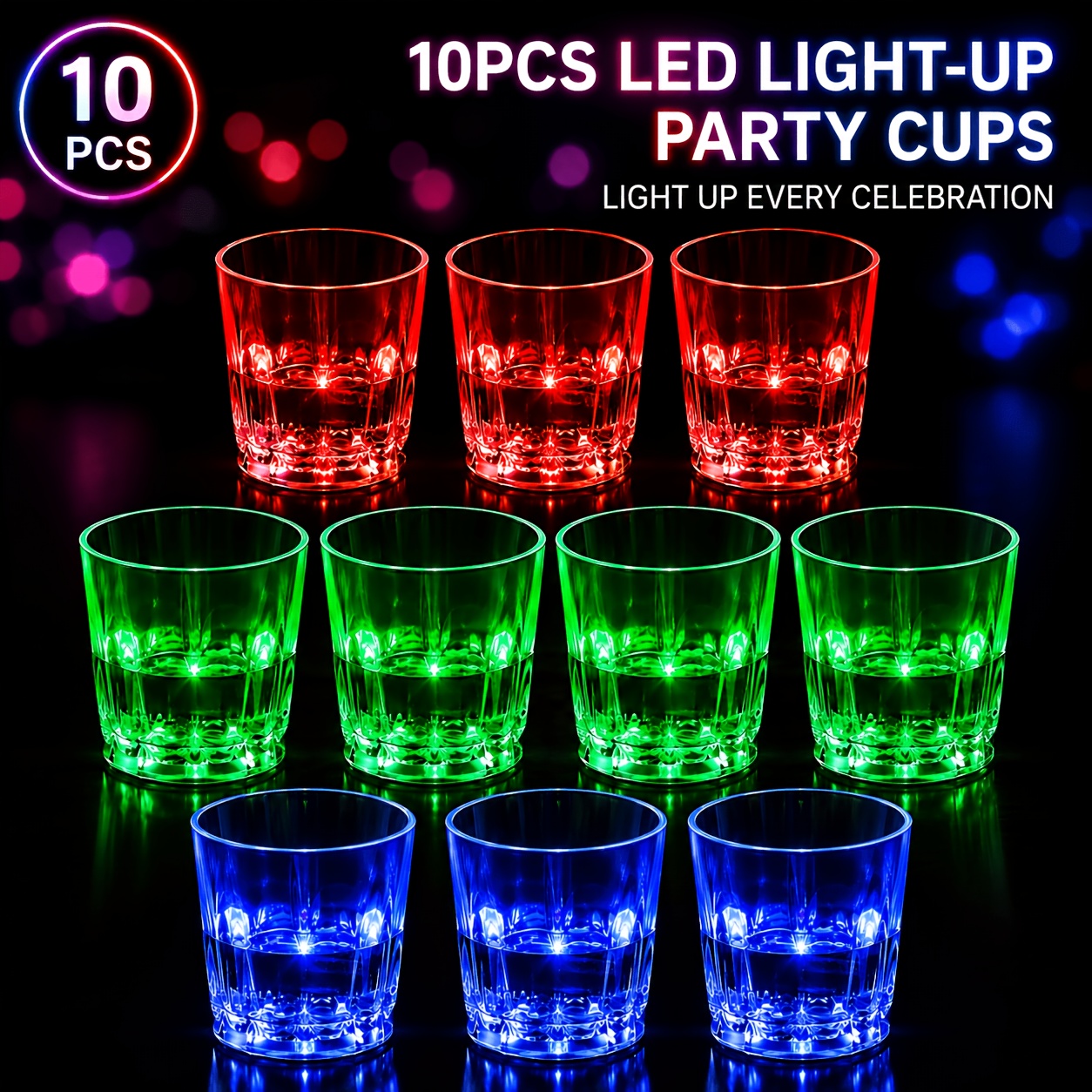 TEMU 10-pack Led Light-up Party Cup Set, Reusable Multicolor Glow Cups With Led Lights And Multiple Color-, Clear Plastic Party Ideal For Birthday