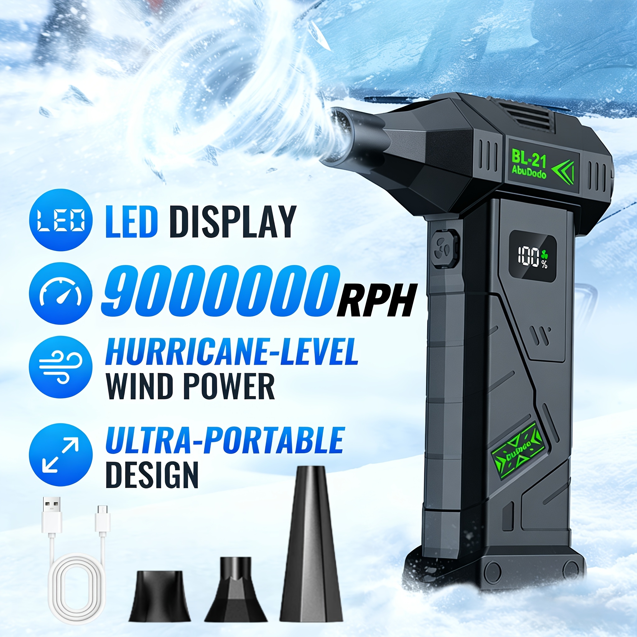 E-shop 2026 Neuer 4-in-1 Hochleistungs-Brushless-Motor Turbine Ventilator, Auto Reinigungsgebläse 9000000RPH Starker , LED Leistungsanzeige Fünf-Gang