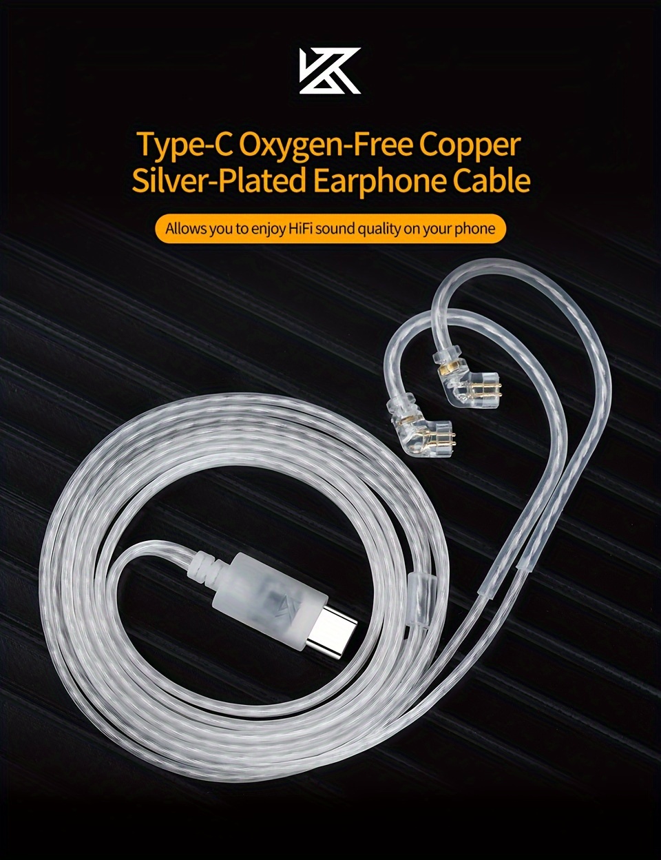 kz type plated wire type c data cable oxygen free copper dual pin plug hifi earphone cable Product details 2