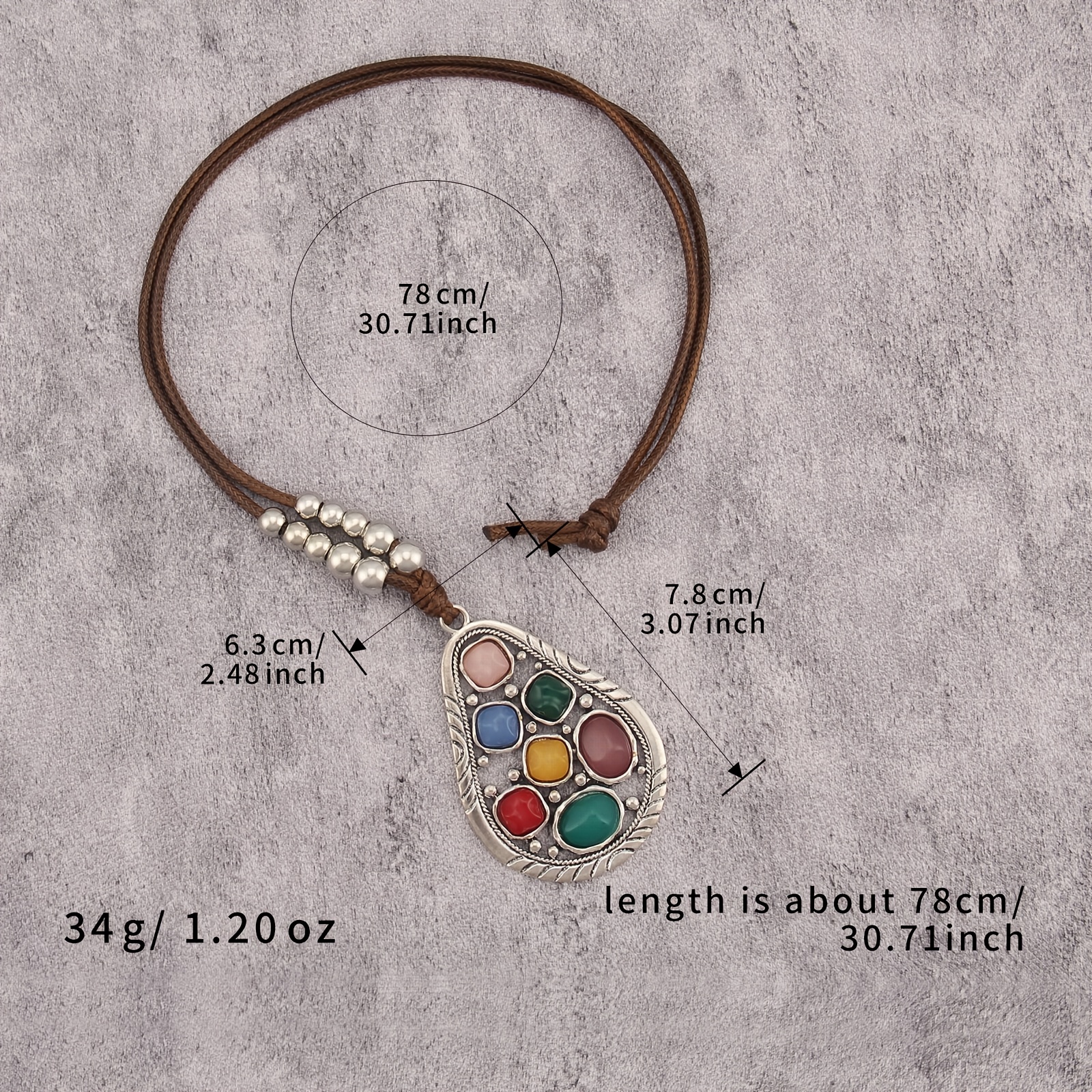 Unisex Bohemian Multi-Colored Stone Teardrop Pendant Necklace