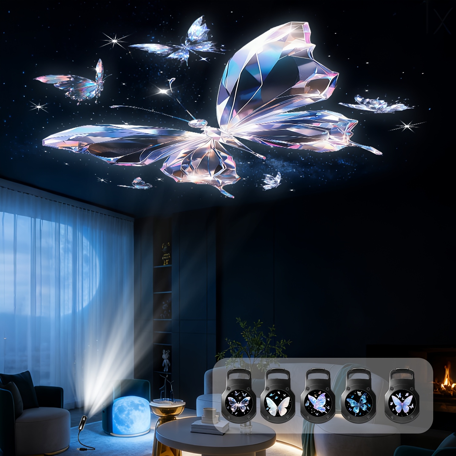 The Projection Night Light Features 5 Interchangeable Designs, Soft Led Lighting, And A Usb , A Starry Atmosphere In The Bedroom