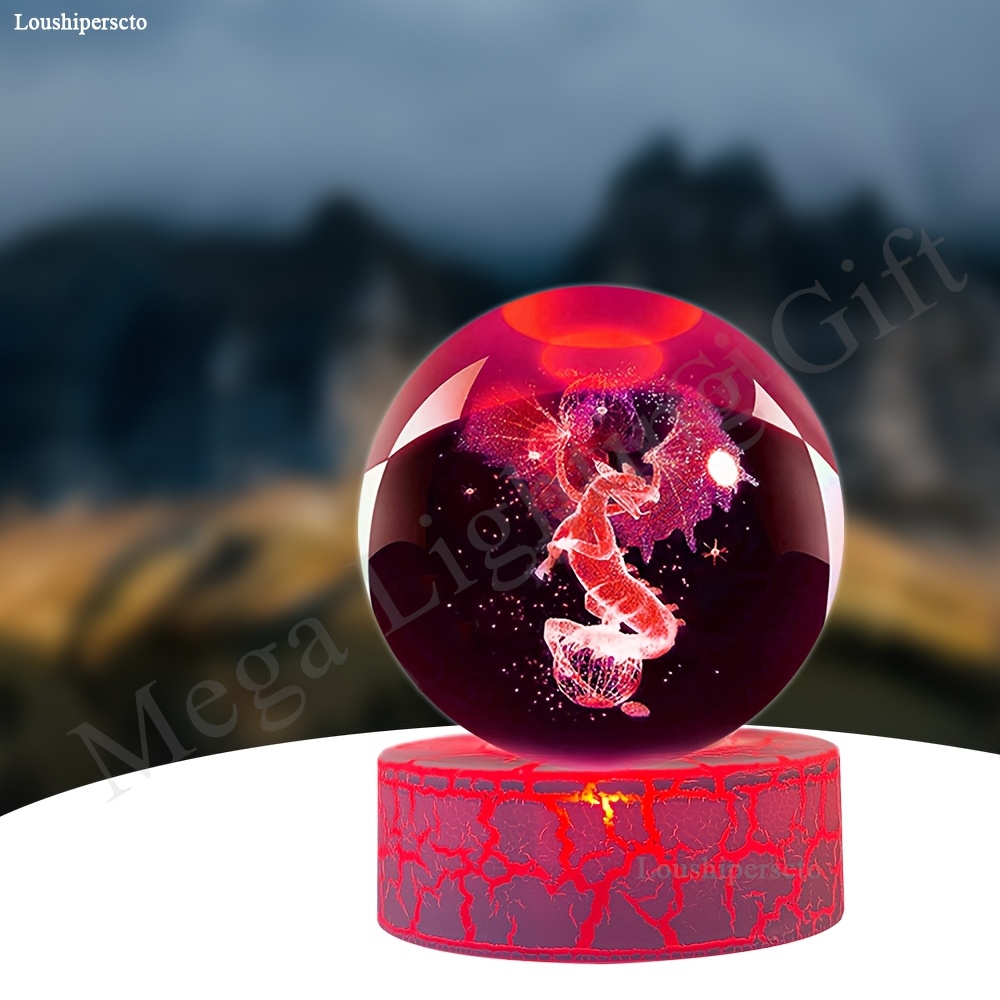 TEMU Boule de Cristal Gravée avec Dragon - Lumière Parfaite pour Décoration de Maison & Bureau - Veilleuse à Thème - Cadeau pour Anniversaires,