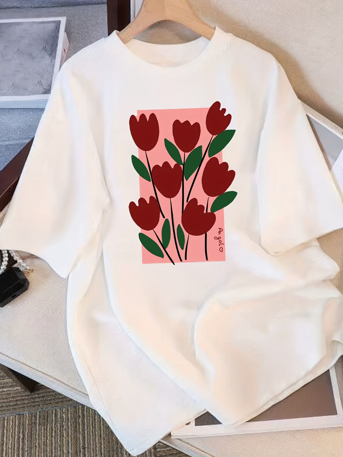 pure katoenen dames t shirt met korte mouwen losse pasvorm Temu