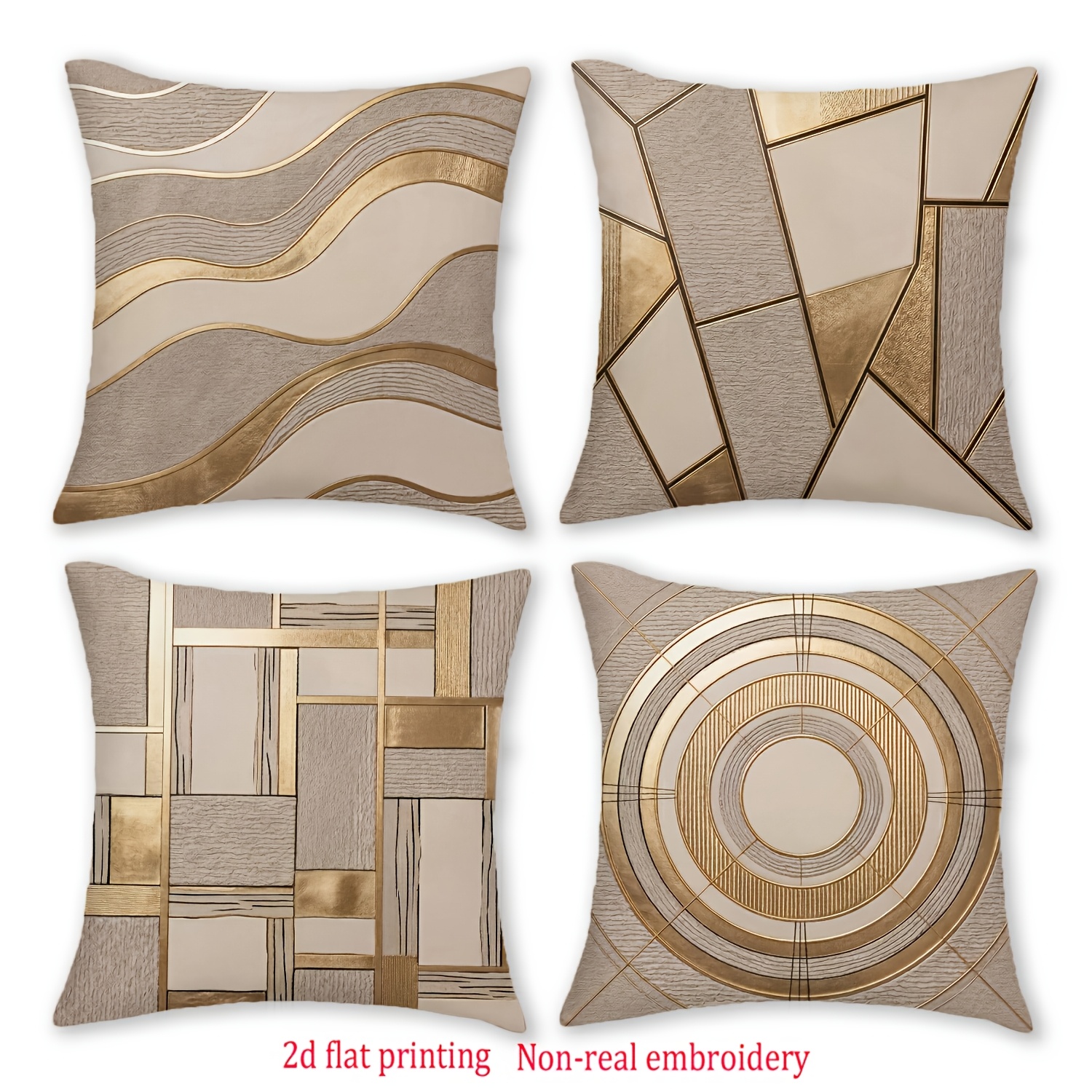 TEMU 4pcs Set Of Pillowcases, 2d Flat-printed Non-embroidered Geometric Pillowcases, Home Decor Pillow Covers, Suitable For Bedroom, Living Room,