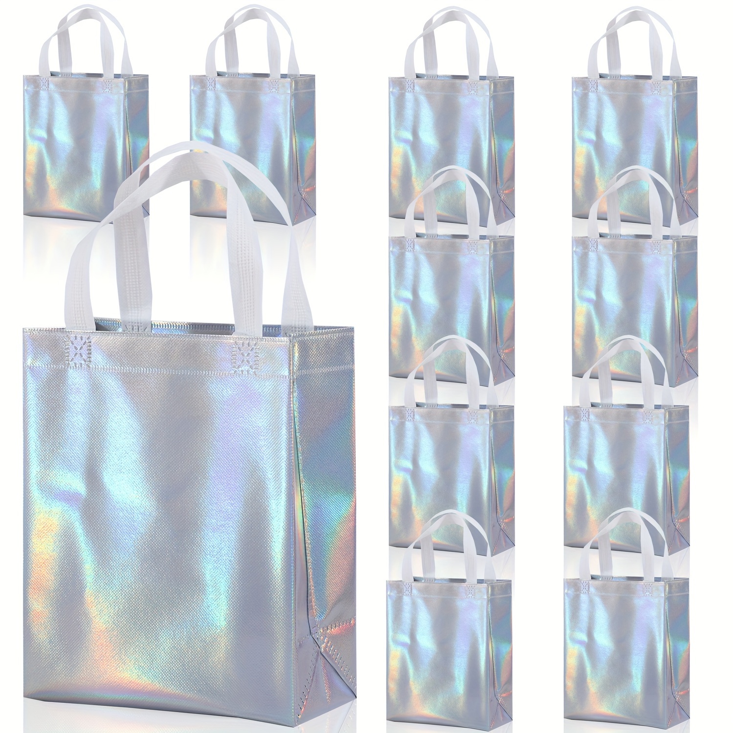 

Amazing Rainbow White Tote Holographic Gift Bag, Reusable Gift Bag Bulk, Medium Size Gift Bag Set With Handles, Perfect As A Gift/birthday Gift Bag, Party Gift Bag, Set Of 10, 8wx4dx10h Size
