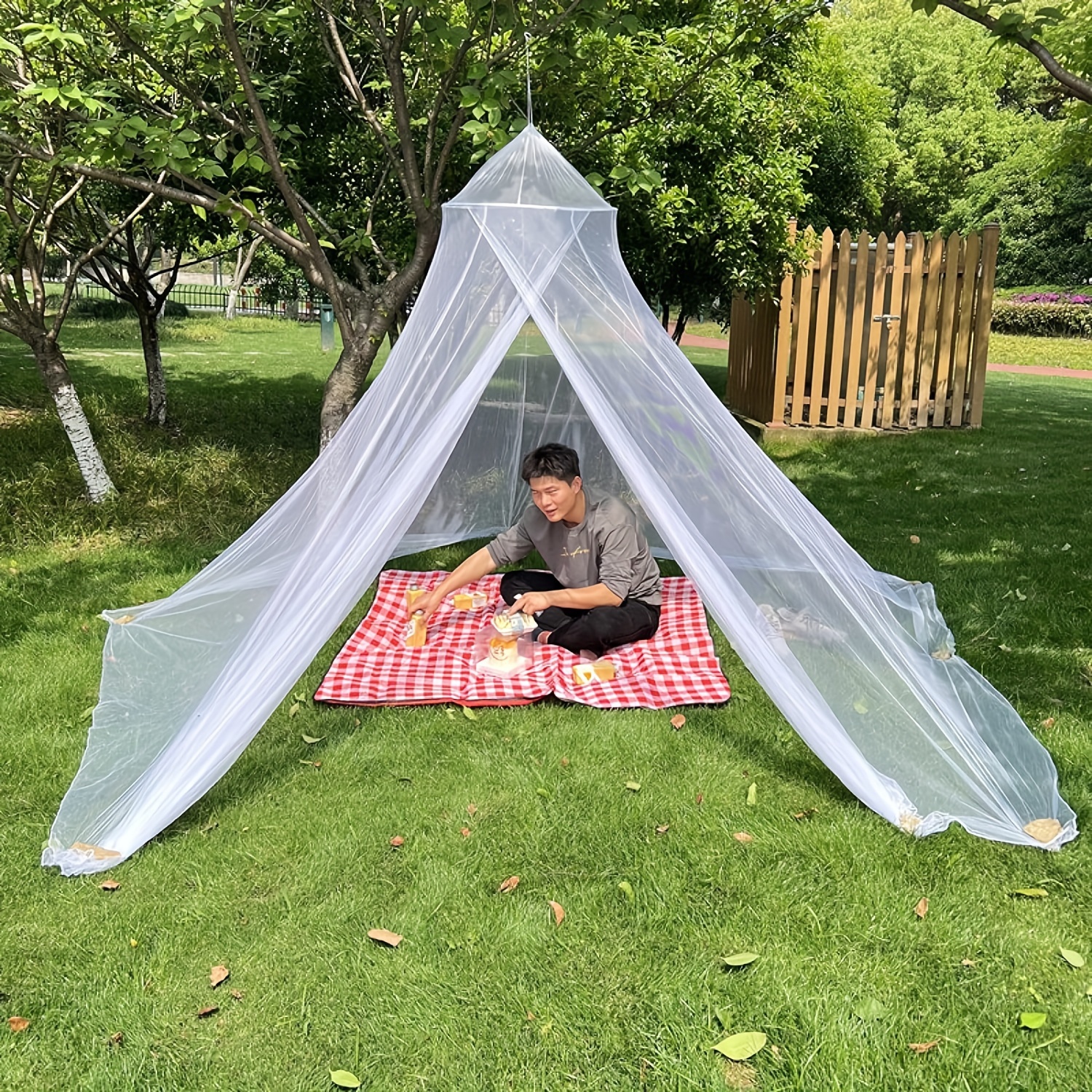 1pc White Polyester Bed Canopy Mosquito Netting, Non-Waterproof Knit Fabric  Room Decor Bed Cover with Zipper Closure, Insect Protection Hanging Tent