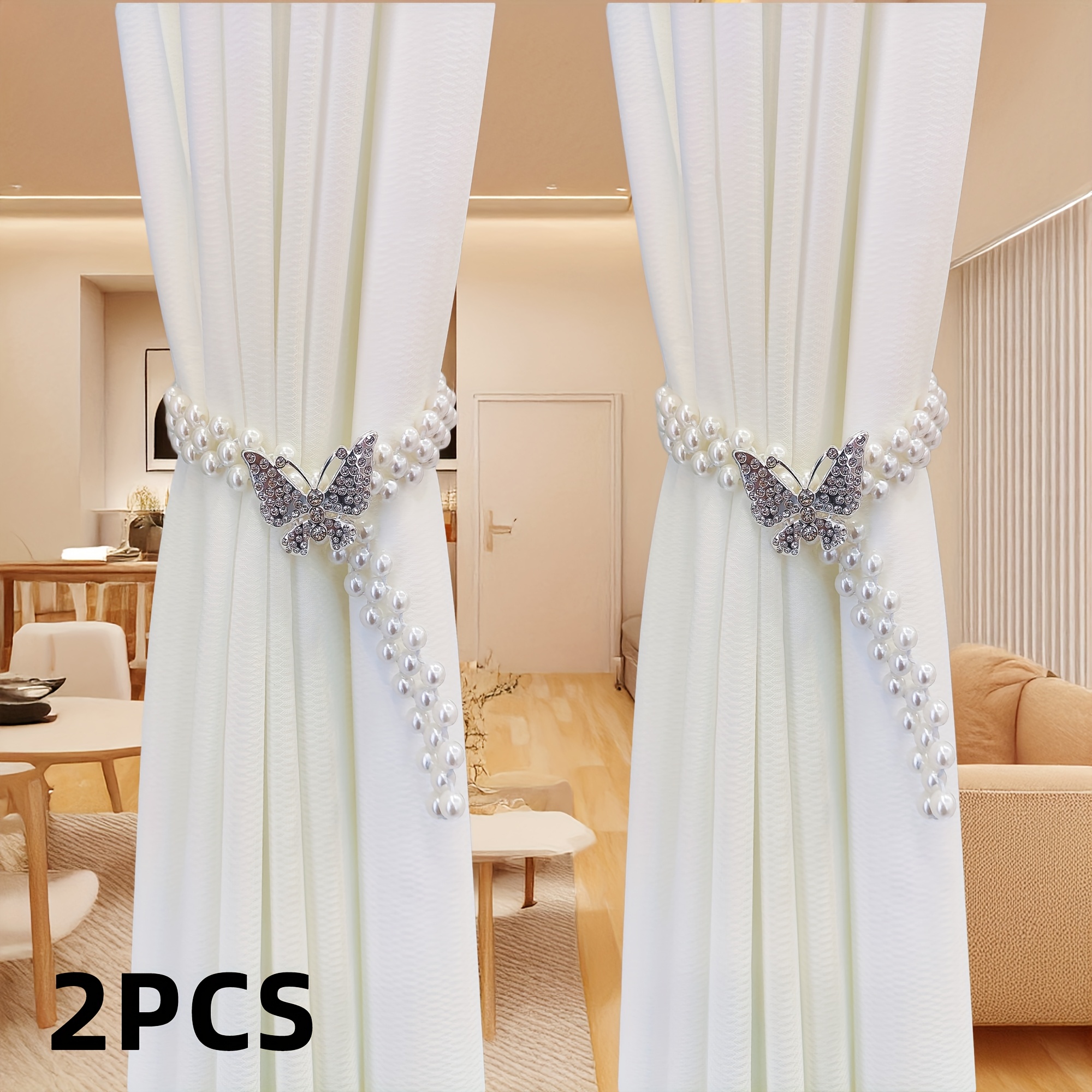 TEMU 2pcs Curtain Tiebacks, Adjustable Elastic Ties, Light Decor Drawstrings, Versatile Curtain Accessories, Essential For Simple Living Room And