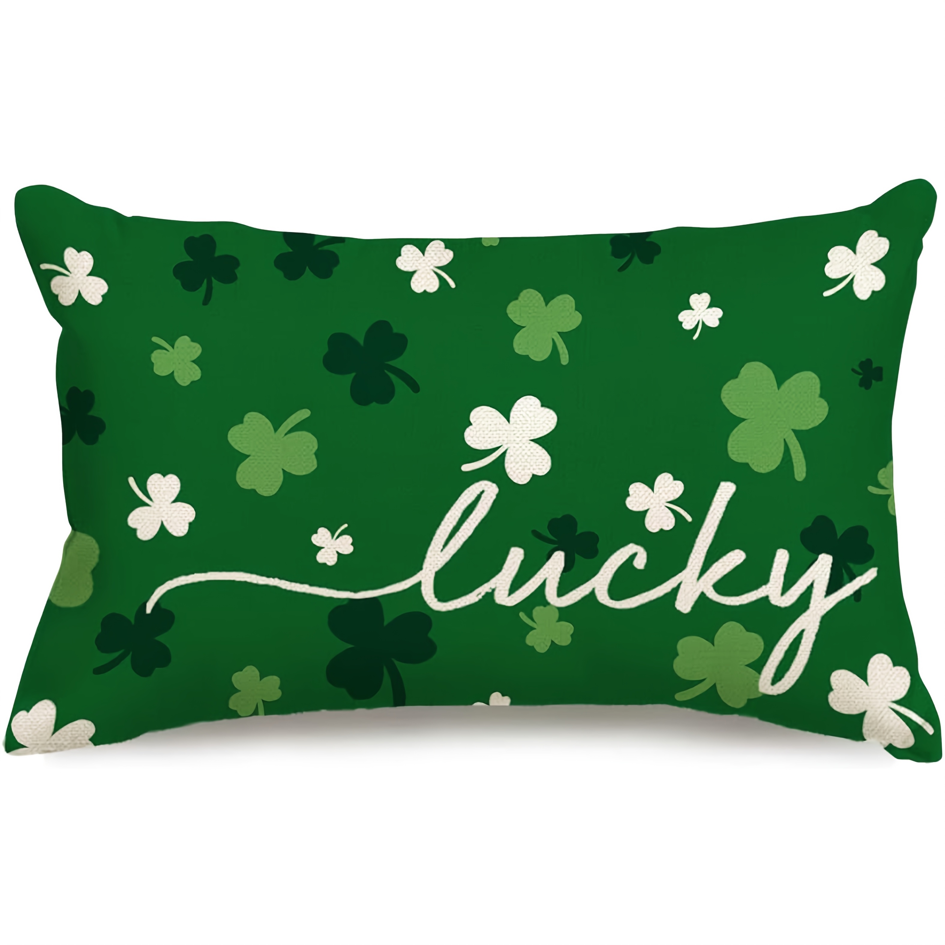 TEMU 1pc Vintage Linen St Patrick's Day Lumbar Pillow Cover, Shamrock Design, Decorative Sofa Couch , Machine Washable, Zippered, Multi-, Single-sided (no Insert)