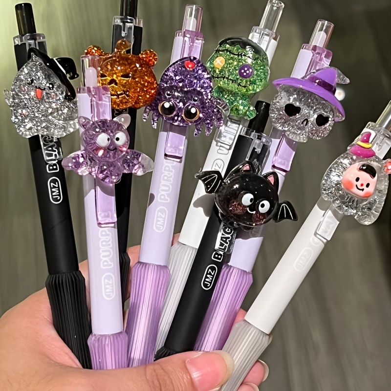 TEMU Halloween Cartoon Glitter Press Neutral Pen 3d Glitter Doll Decoration, Held In Hand Pressing Structure, Pressing Rebound To Write