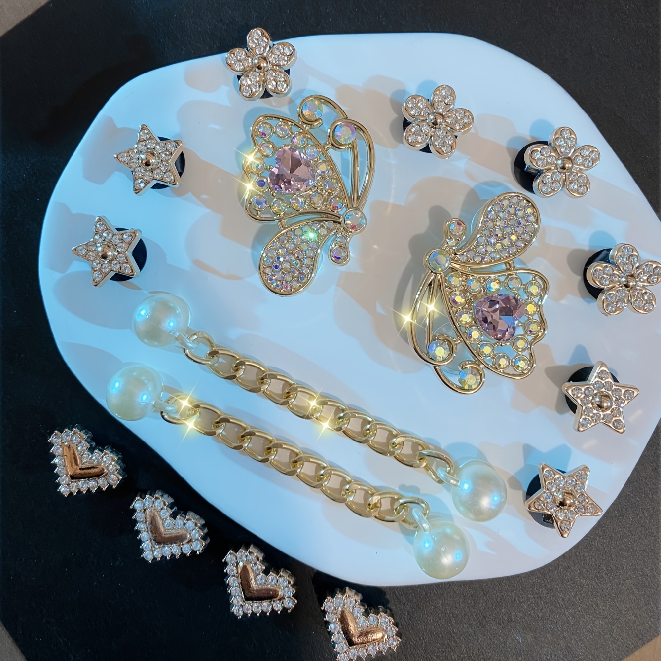 TEMU Lot de 16 Accessoires Détachables pour Chaussures à Faire Soi-même avec Strass de Papillon et , Chaîne de Décoration pour Chaussures, Ornements