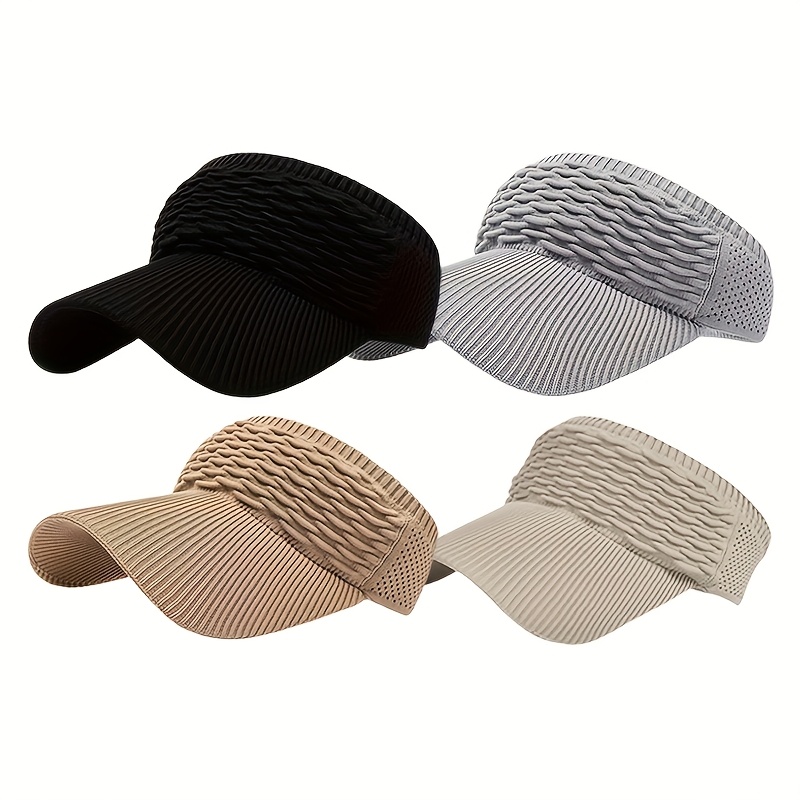 TEMU 4pcs Acrylic Visors, Lightweight Solid Color, Pull-on Style, Machine Washable, Stretchable, With Plain Upper Part, For Women, Summer, Outdoor