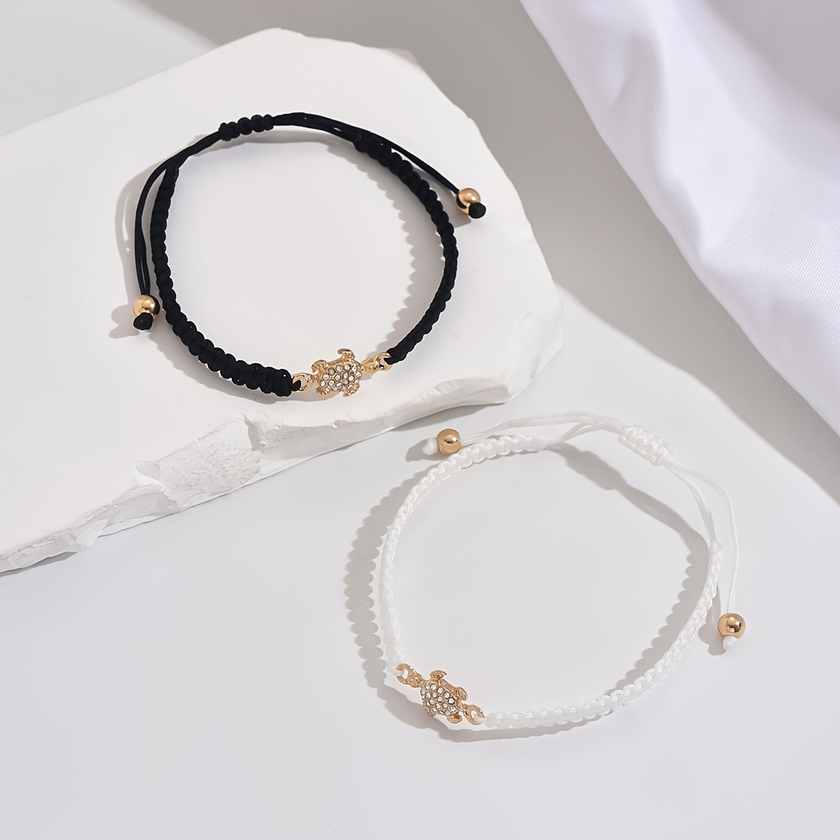 TEMU 2pcs 2pcs For 2pcs Suitable For Matching Couple Turtle Woven Bracelets - Adjustable Bohemian Retro Wristbands, Couple For Vacation, Daily Wear,