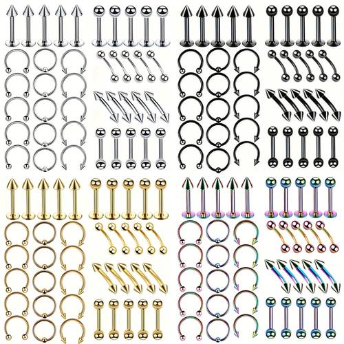 40 edelstahl-augenbrauen-nägel, zungen-nägel, lippen-nägel, nasenringe, ohrstecker, piercing-set