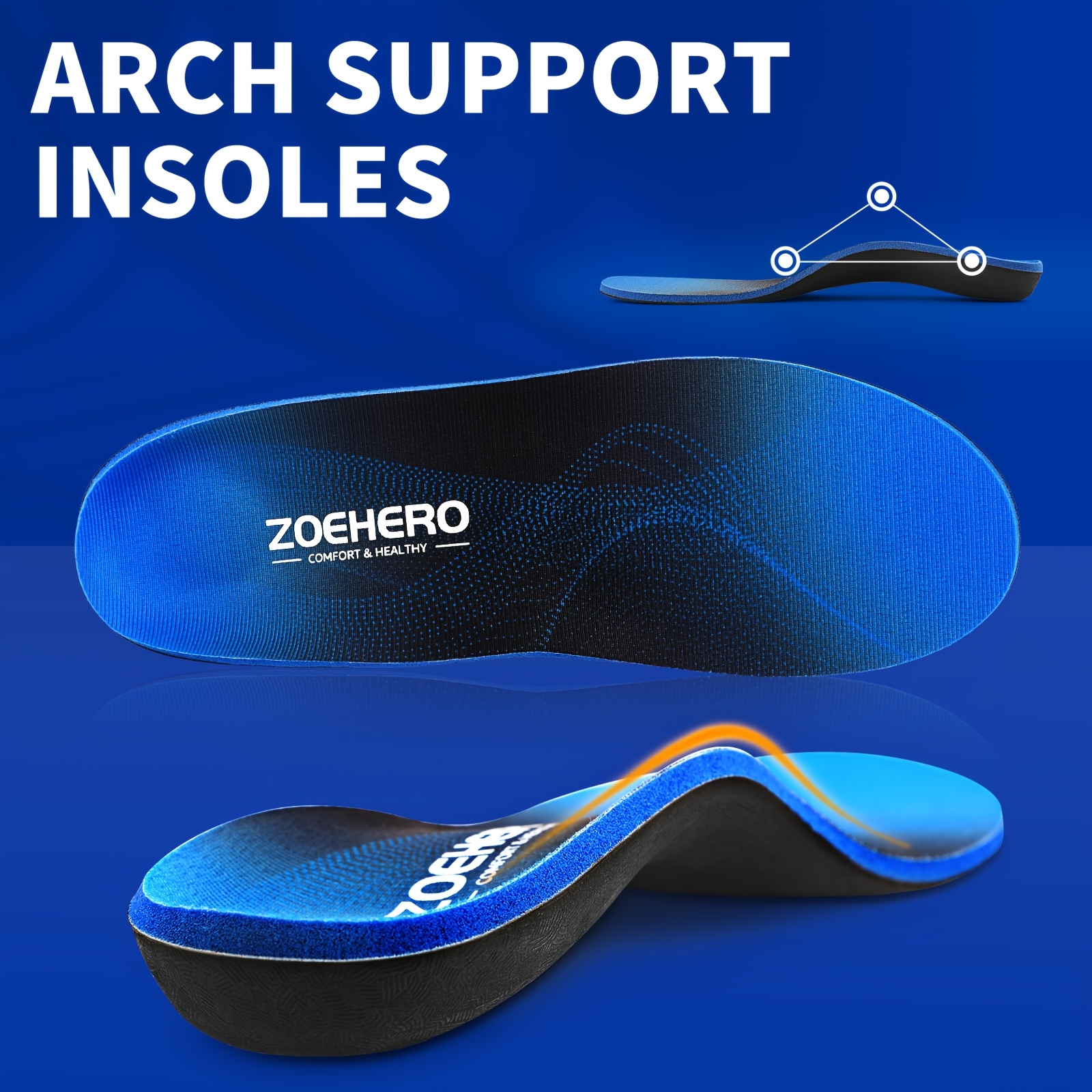 1 Pair Arch Support Insoles, Heavy Duty Arch Support Inserts for Men & Women, Flat Feet Insoles, Robust Arch Support Shoe Inserts, Best Insoles for Work Boots & Various Shoes, Comfort Insoles for Standing All Day, Work, Sports, Daily Wear, Hiking