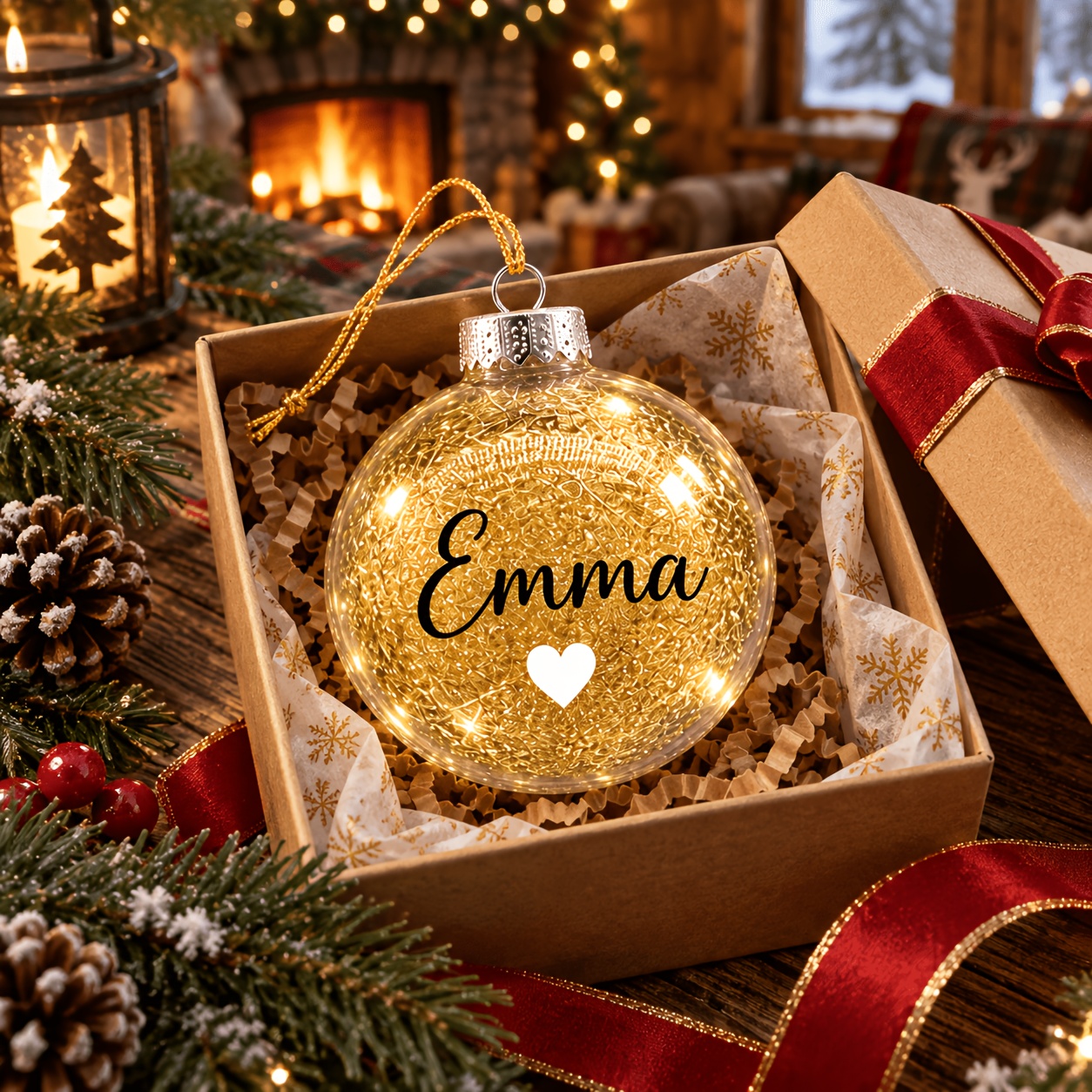 TEMU Custom Personalized Name Christmas Tree Bauble, Clear Shatterproof Plastic Ball With Inner Glitter, 5 Colors Red Pink, Hanging Xmas Ornament,
