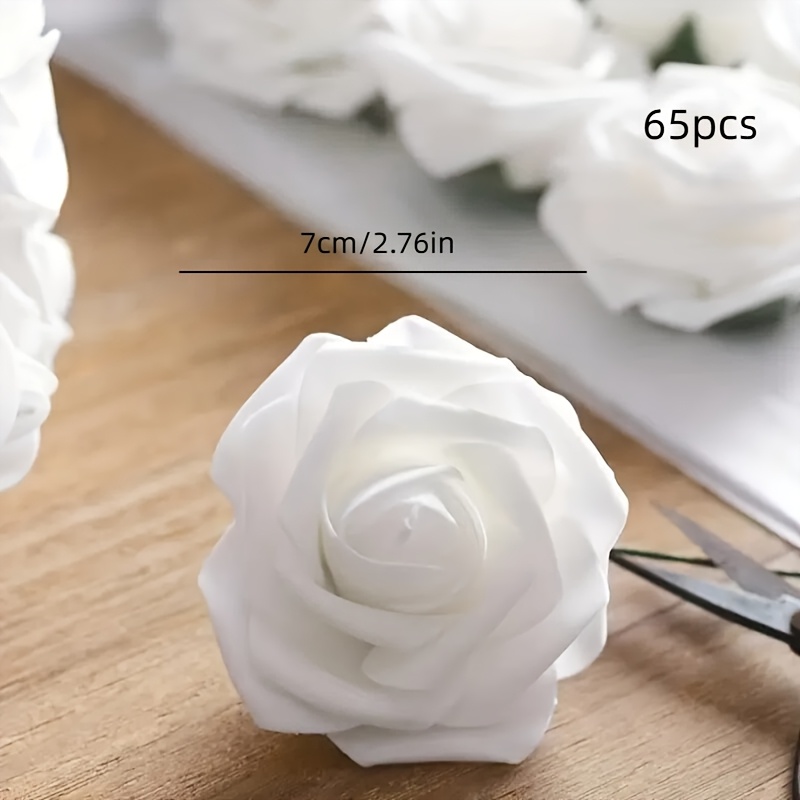 Image of 65pcs Artificial Rose Flower Heads Real Looking White Foam Fake Roses For Wedding Centerpieces Arrangements Party Tables Home Decorations, Christmas Decor, Halloween Decor