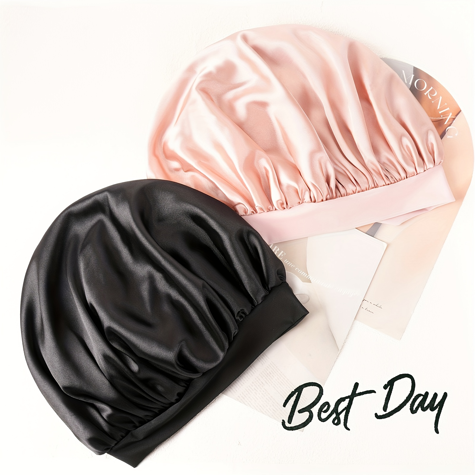 ELLITINA 5pcs No-Heat Hair Curler Set with Satin Sleep Bonnet & Headband - Heart & Solid Color Curling Rods, Overnight Curls, Hypoallligenic for Scalp, Long Hair Friendly, Adjustable DIY Multistyle for all hair Types,