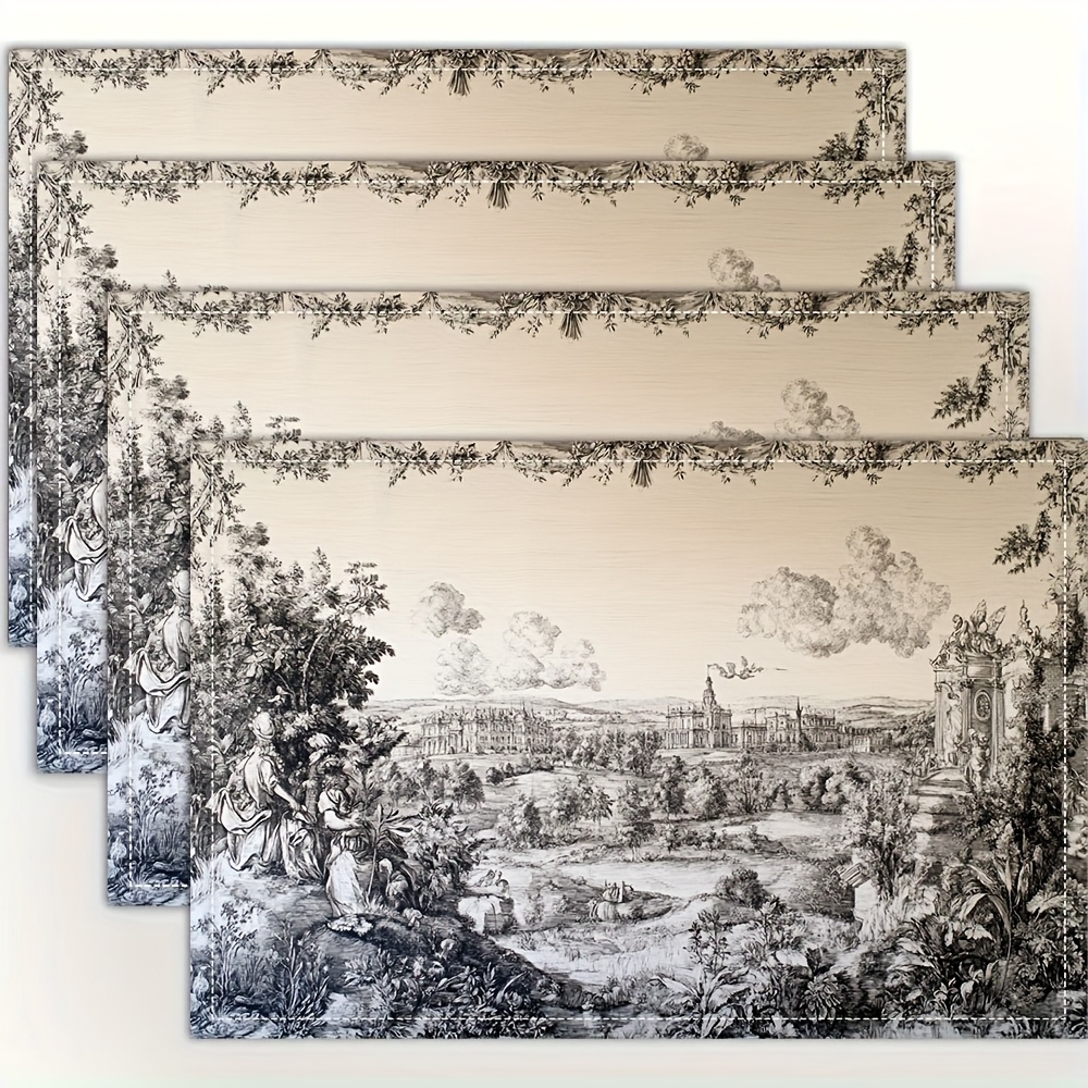 TEMU Lot de 4 napperons toile de de Versailles, motif imprimé tendance pour la table, pour salle à manger, cuisine, fête, intérieur, vacances, dîners