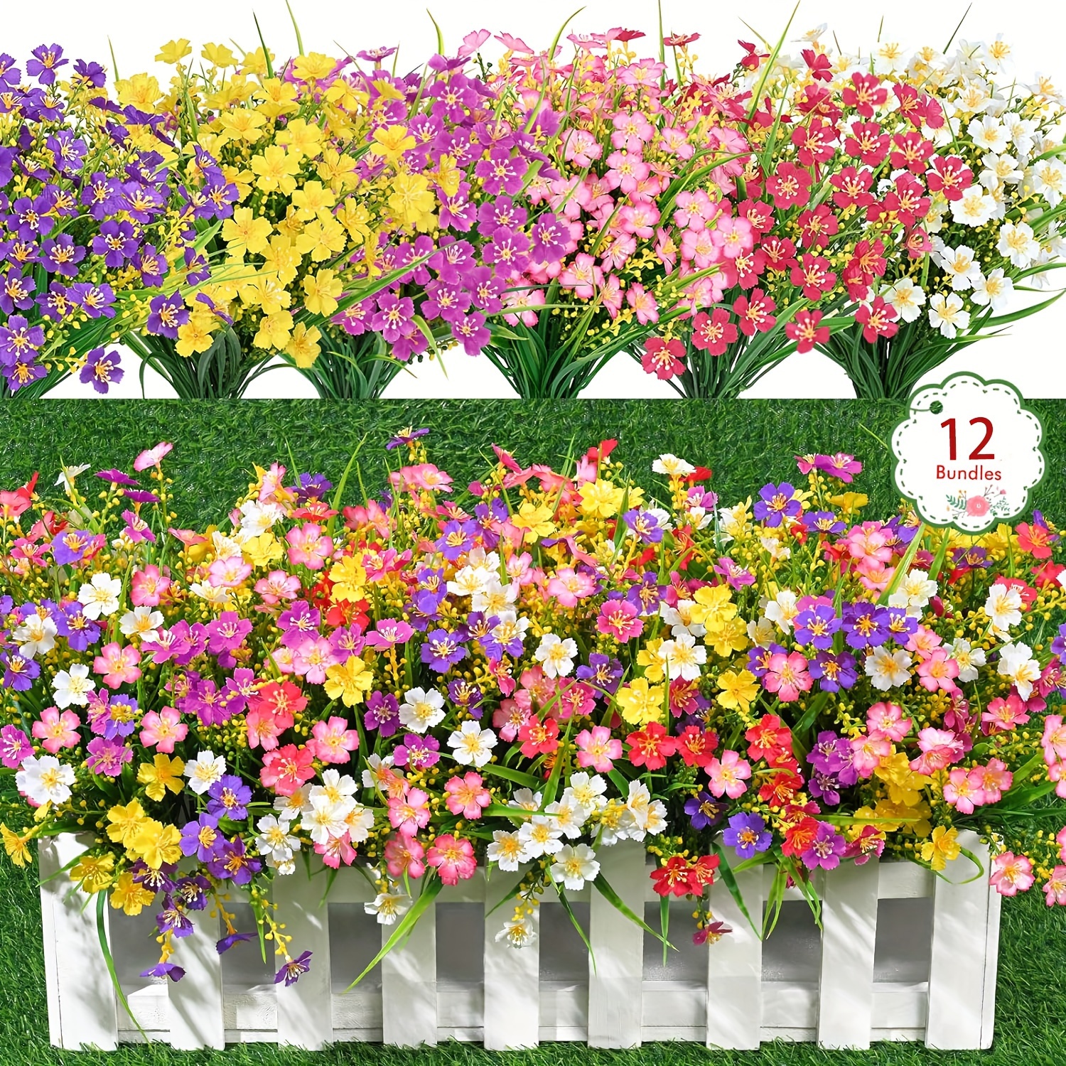 

12pcs Vibrant Uv-resistant Artificial - Plastic Floral Arrangement For Indoor & Outdoor Decor, Garden, Porch, Window - Spring & Accent, Garden Decorations