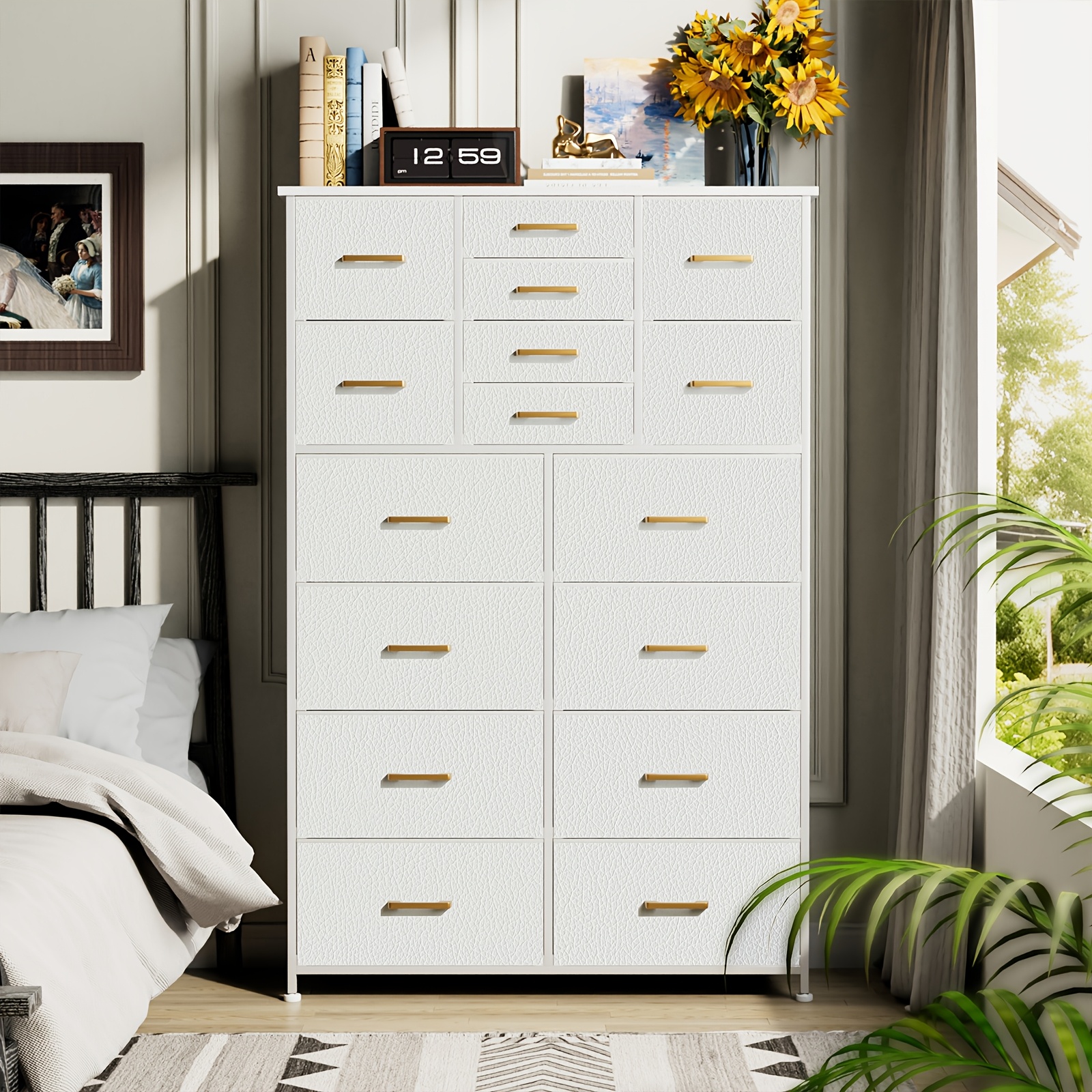 

16-drawer Dresser With Wood Top - Metal Frame, Foldable Design For Bedroom & Entryway Storage