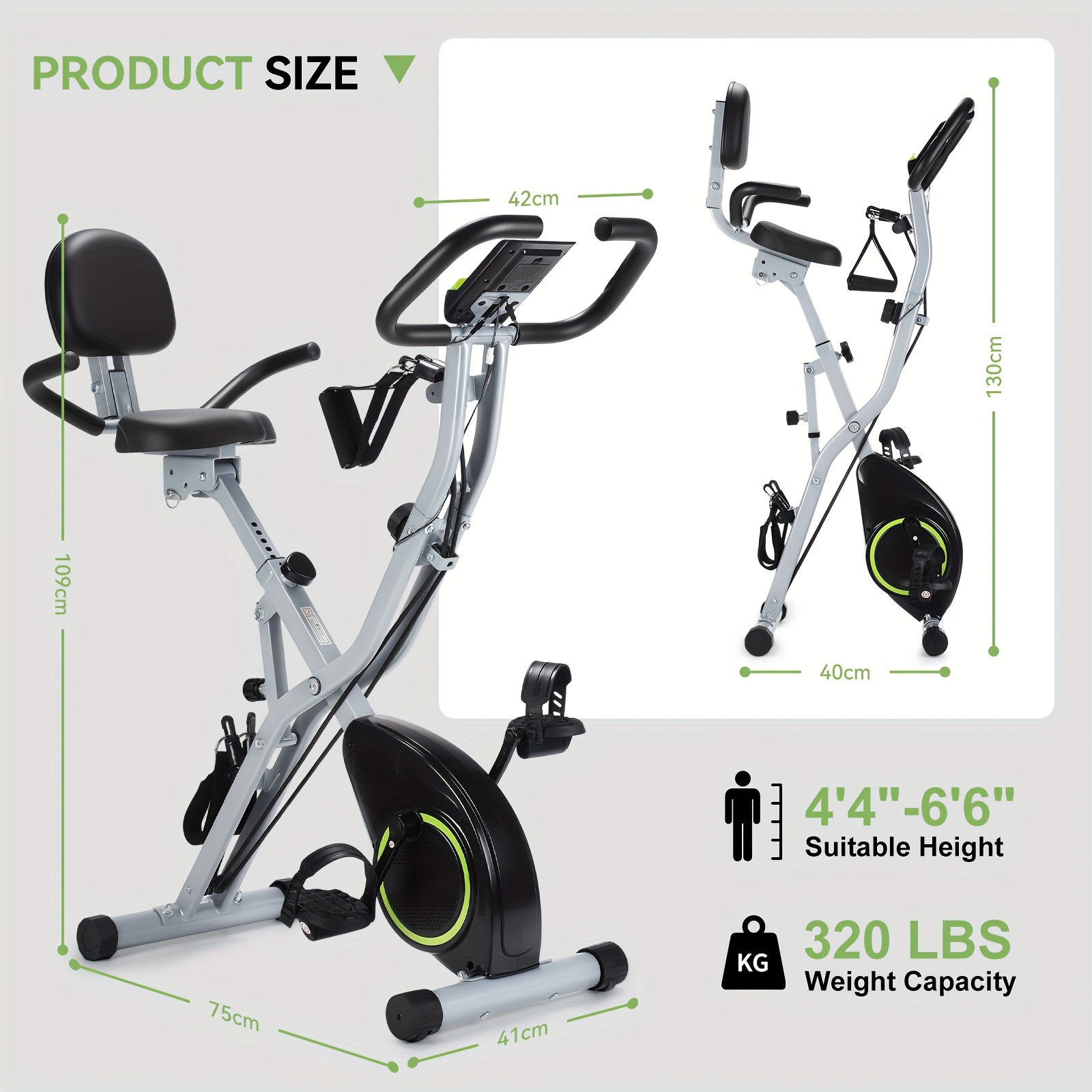 TEMU Foldable Exercise Bike, Home Exercise Bike With App, Height Adjustable In 8 , Resistance Included, Foldable Exercise Bike With Lcd And App,