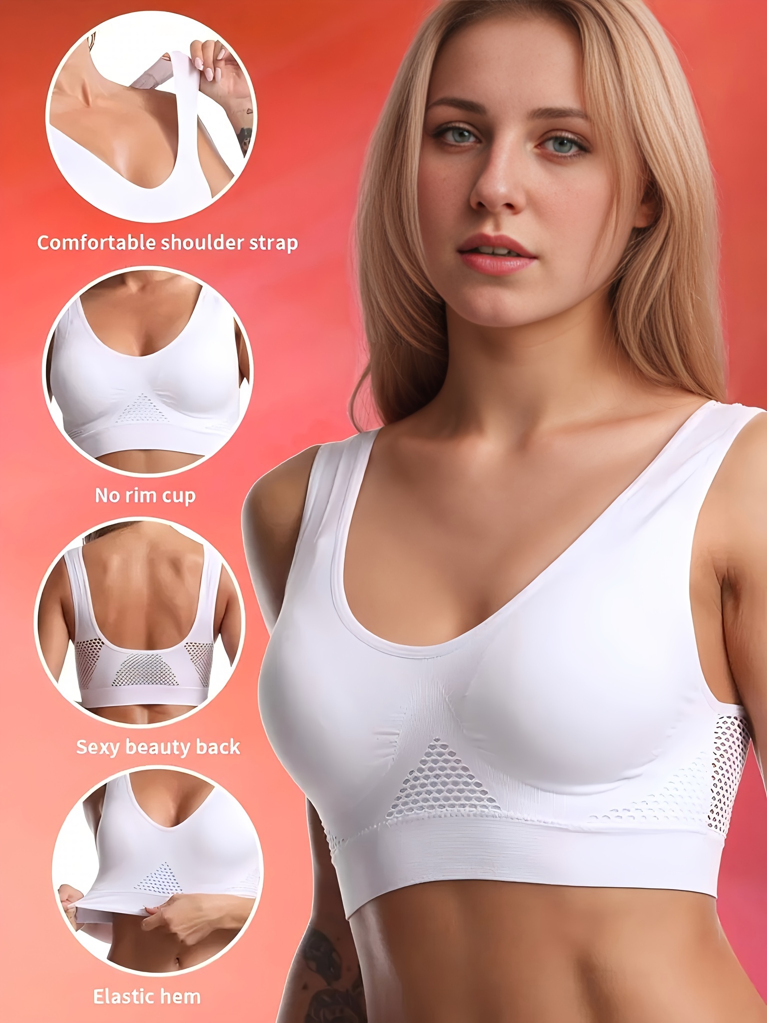 Seamless Breathable Bra Without Steel Ring, No Trace Hollow Mesh Thin Sports Yoga Sports Bra