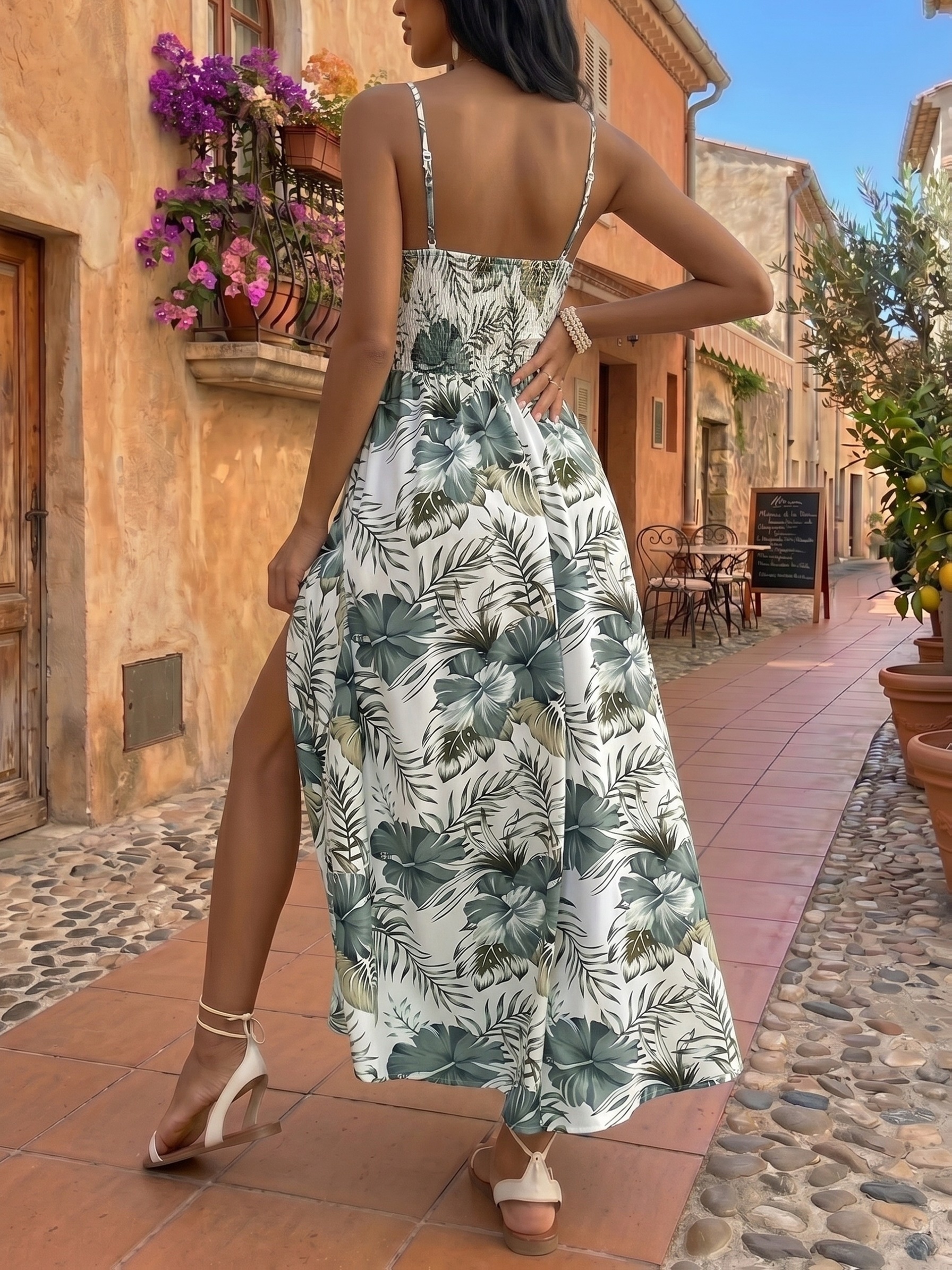 knee length dresses for ladies Hamri Maxi Dress White / Blue Floral main image 1