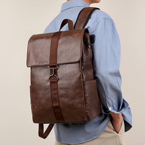 solid color large capacity mens business casual vintage commuter travel bag laptop bag book bag backpack suitable for shopping wallet shopping young women college students office workers very suitable for office college work