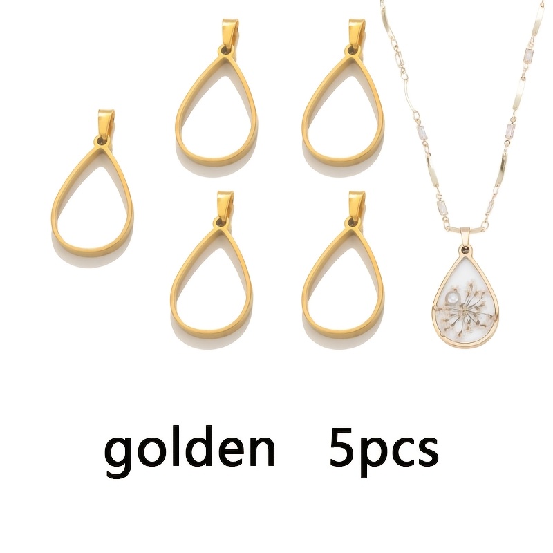 TEMU 5pcs Teardrop Open Back Bezel Pendants Stainless Steel Ring Frame Pendants Geometric Blanks Charms Hollow Frame Pendant Cabochon Settings For
